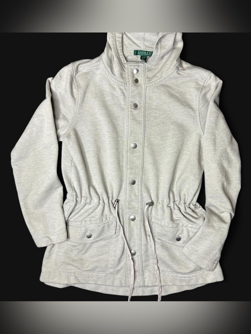 Ralph Lauren Heathered Gray Cotton Blend Buttoned Hoodie